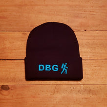 Load image into Gallery viewer, Black DBG 12&quot; Knit Beanie with White, Aqua and Neon Pink Logo