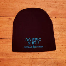 Load image into Gallery viewer, DO EPIC SHIT Black Beanie with White, Aqua Blue, and Neon Pink 8&quot; Knit