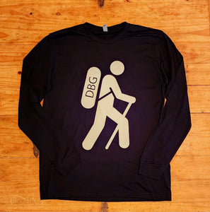 Black Long Sleeve Shirt with White Hiker Front and You Are Not Almost There on the Back