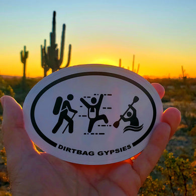 Dirtbag Gypsies Hiker, Climber and Kayaker oval sticker