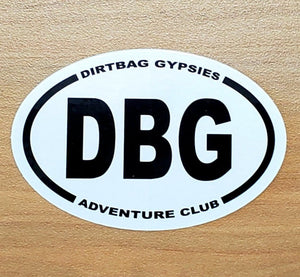 DBG Adventure Club Tumbler Sticker White with Black letters