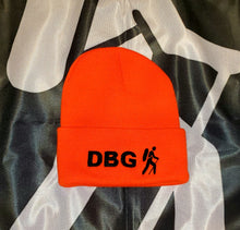 Load image into Gallery viewer, Orange with Black DBG Logo 12&quot; Knit Beanie