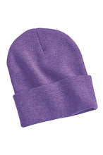 Load image into Gallery viewer, Heather Purple DBG 12&quot; Knit Beanie with White Logo