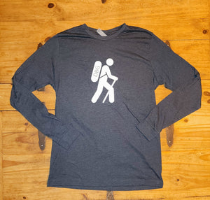 Charcoal Long Sleeve Shirt with White Hiker Front and You Are Not Almost There on the Back