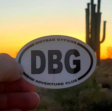DBG Adventure Club Tumbler Sticker White with Black letters