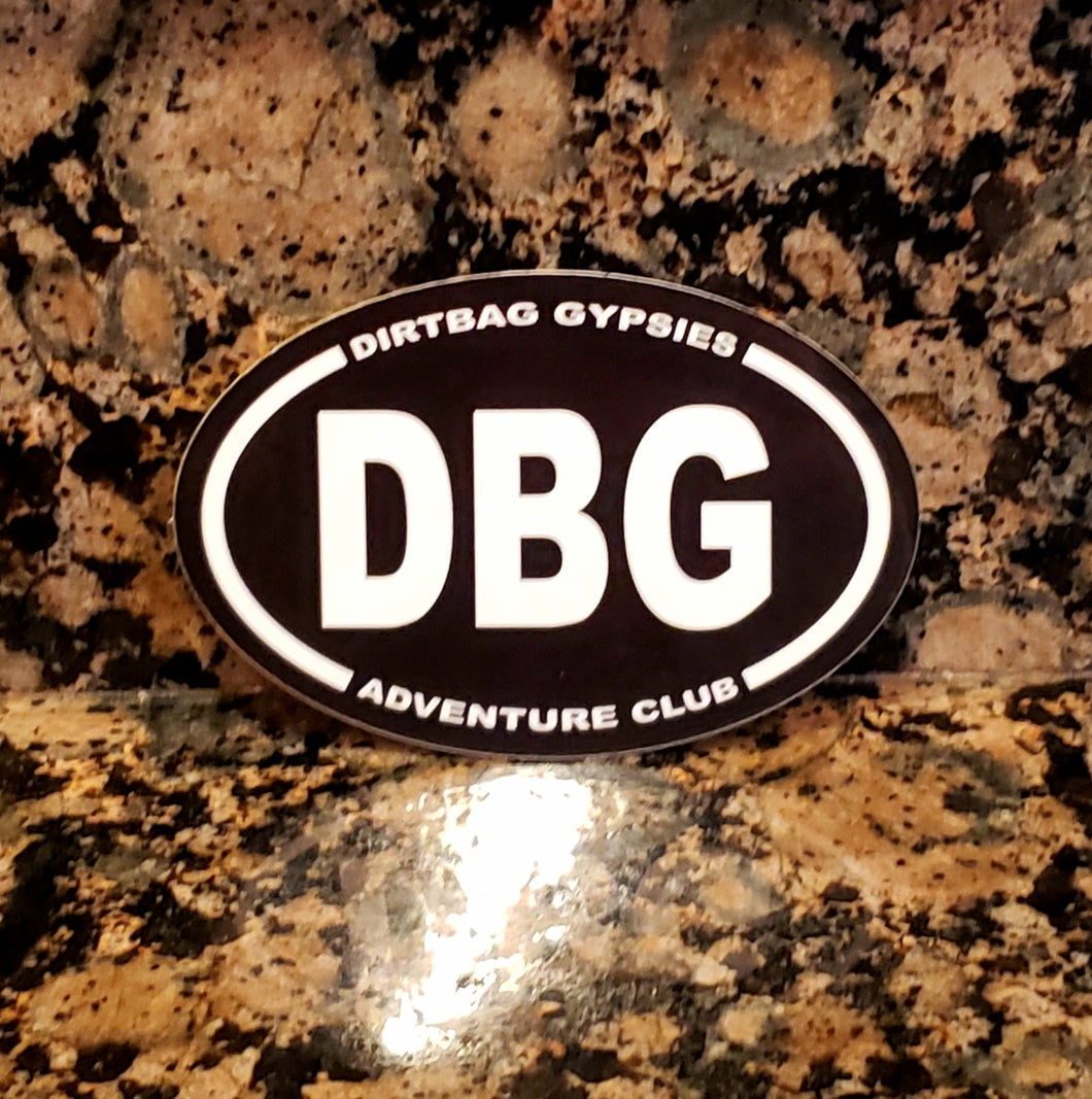 DBG Adventure Club Tumbler Sticker Black with White letters