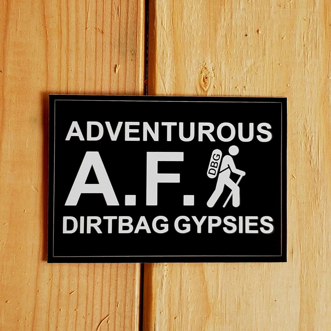 Adventurous A.F. Dirtbag Gypsies Black Rectangle Sticker
