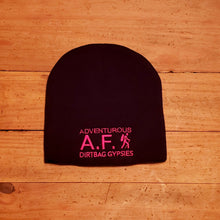 Load image into Gallery viewer, Adventurous A.F. Black Beanie with White,  Aqua and Neon Pink  8&quot; Knit
