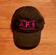Load image into Gallery viewer, Adventurous as A.F. Black Dirtbag Gypsies Hat! White,  Aqua Blue and Neon Pink Adams Optimum Solid Pigment Dyed Hat.