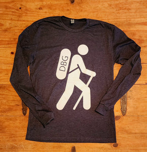 Charcoal Long Sleeve Shirt with White Hiker Front and You Are Not Almost There on the Back