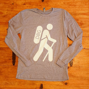 Heather Gray Long Sleeve Shirt with White Hiker Front and You Are Not Almost There on the Back
