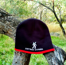 Load image into Gallery viewer, Black with Red band Knit Beanie with White Dirtbag Gypsies Logo
