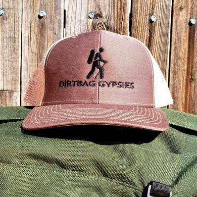 Brown/Khaki DirtBag Gypsies Snap Back Hat with Black logo