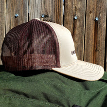 Load image into Gallery viewer, Khaki/Coffee DirtBag Gypsies Snap Back Hat with Black logo