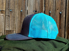 Load image into Gallery viewer, HeatherGray/NeonBlue DirtBag Gypsies Snap Back Hat with Black logo