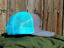 Load image into Gallery viewer, HeatherGray/NeonBlue DirtBag Gypsies Snap Back Hat with Black logo