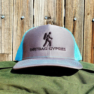 HeatherGray/NeonBlue DirtBag Gypsies Snap Back Hat with Black logo
