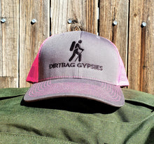 Load image into Gallery viewer, HeatherGray/NeonPink DirtBag Gypsies Snap Back Hat with Black logo