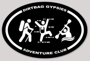 White Hiker, Climber, and Kayaker DBG Adventure Club Tumbler Sticker Black background