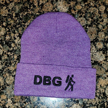 Load image into Gallery viewer, Heather Purple DBG 12&quot; Knit Beanie with White Logo