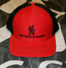 Load image into Gallery viewer, Red/Black DirtBag Gypsies Snap Back Hat with Black logo